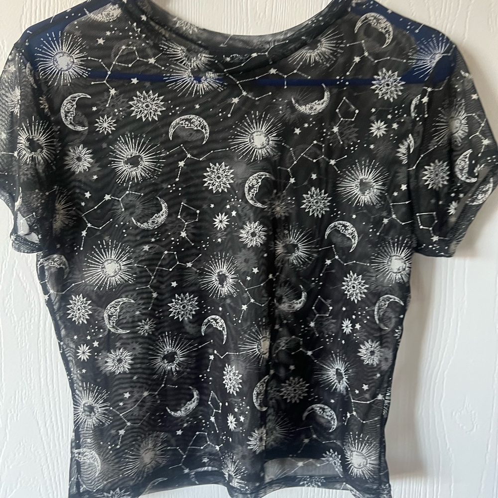 Black Crop Fitted Celestial T-Shirt